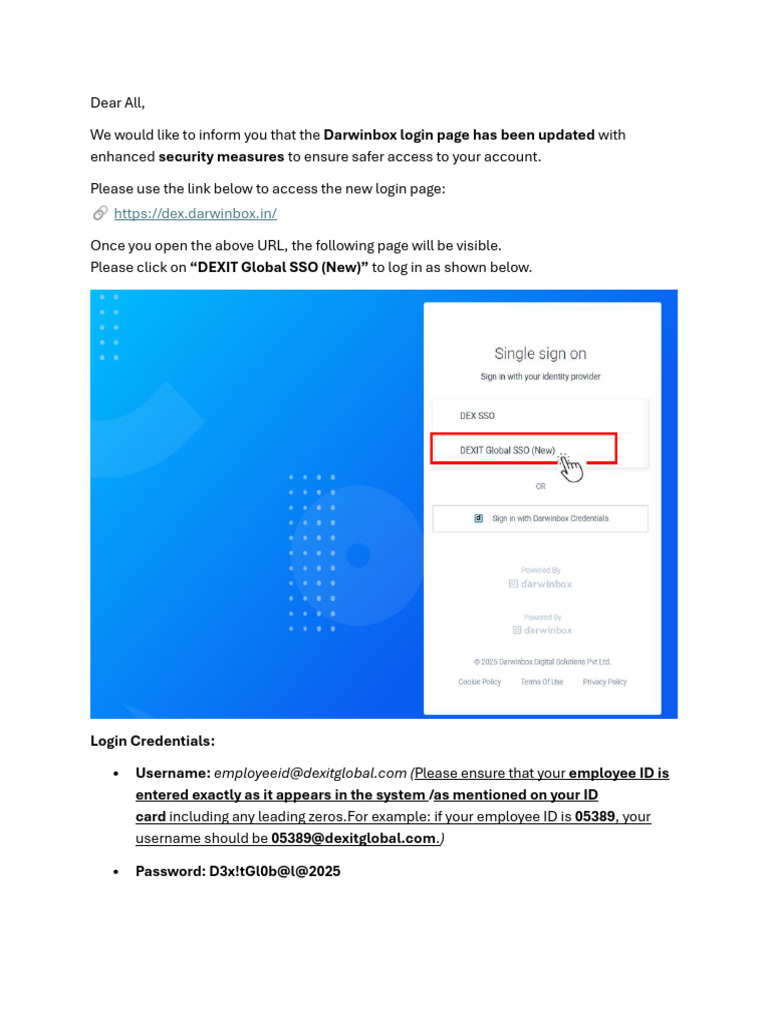 Enhanced Security and New Login Page For Darwinbox | PDF