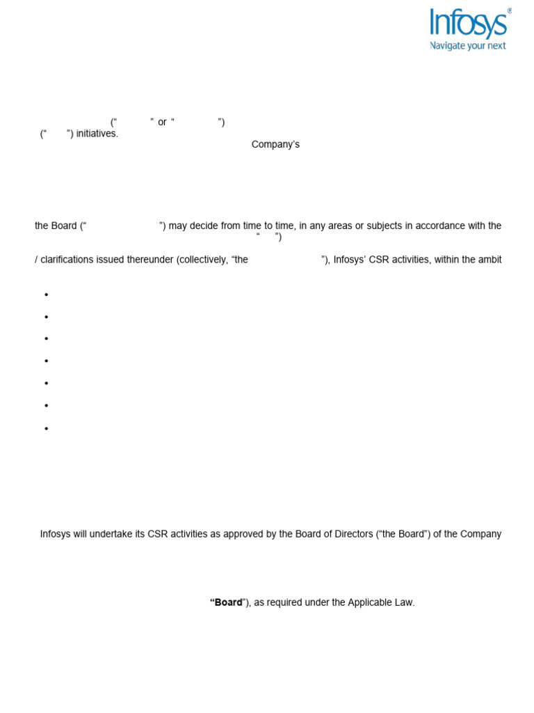 Corporate Social Responsibility Policy Infosys | PDF | Corporate Social ...