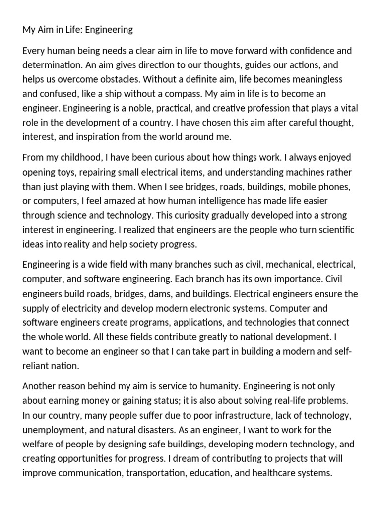My Aim in Life | PDF | Engineering | Engineer