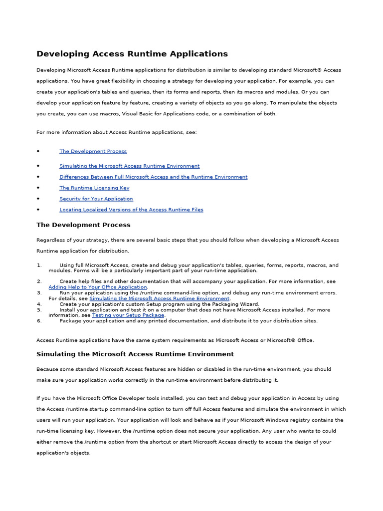 Developing Access Runtime Applications | PDF | Microsoft Access ...