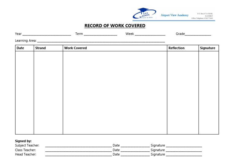 Record of Work Covered | PDF
