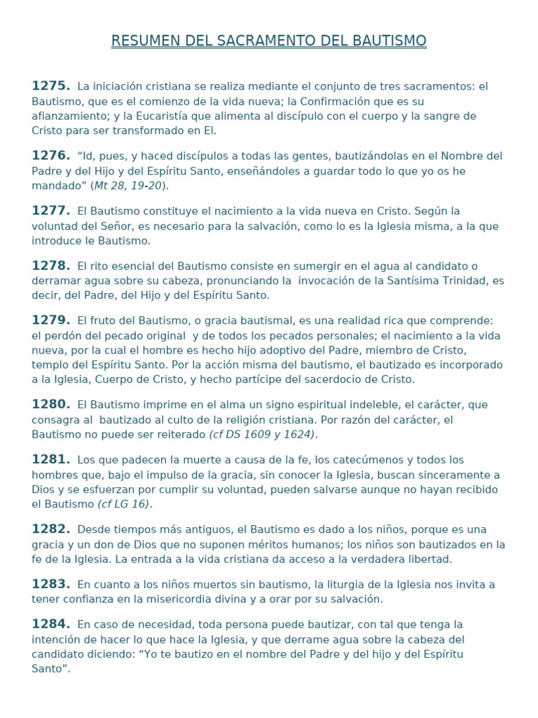Resumen Del Sacramento Del Bautismo 20-06-24 | PDF | Bautismo | Cristo ...