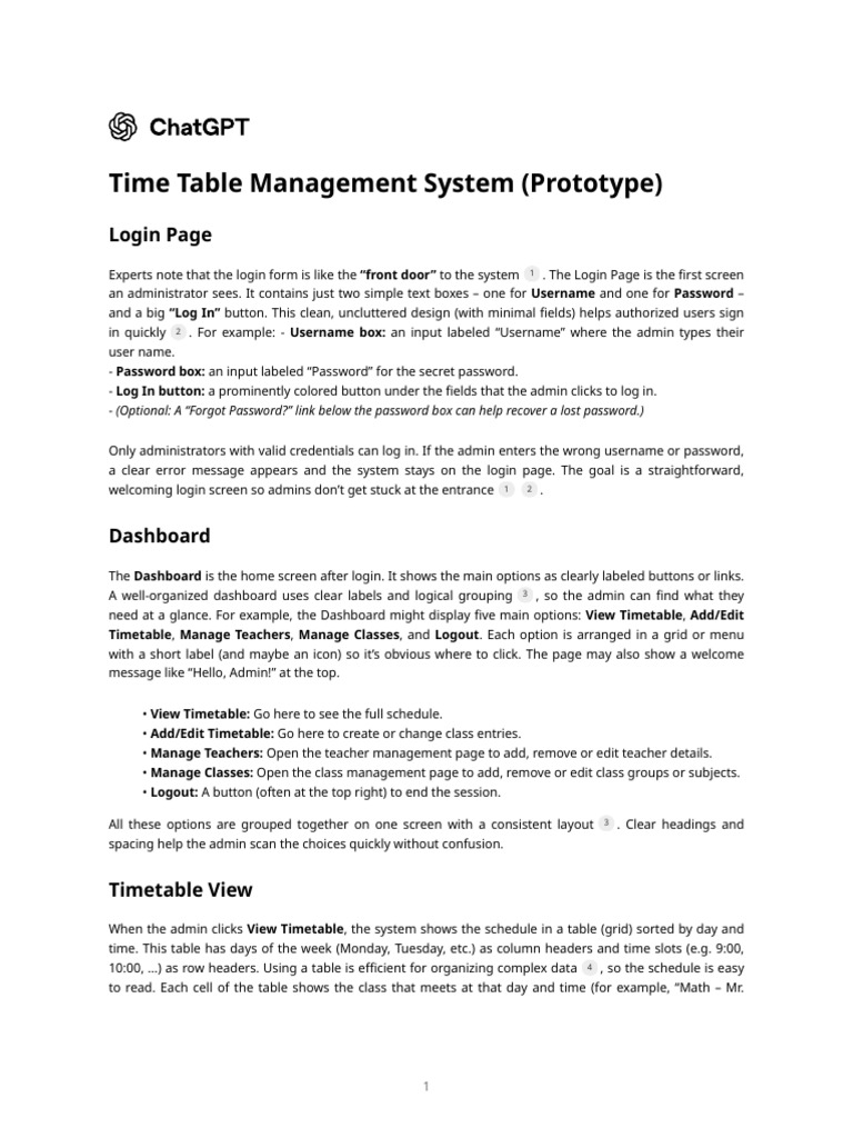 Time Table Management System (Prototype) | PDF | Login | Password