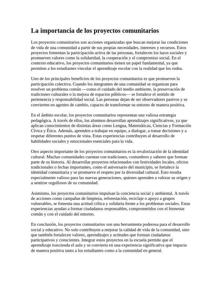 La Importancia de Los Proyectos Comunitarios | PDF | Comunidad ...