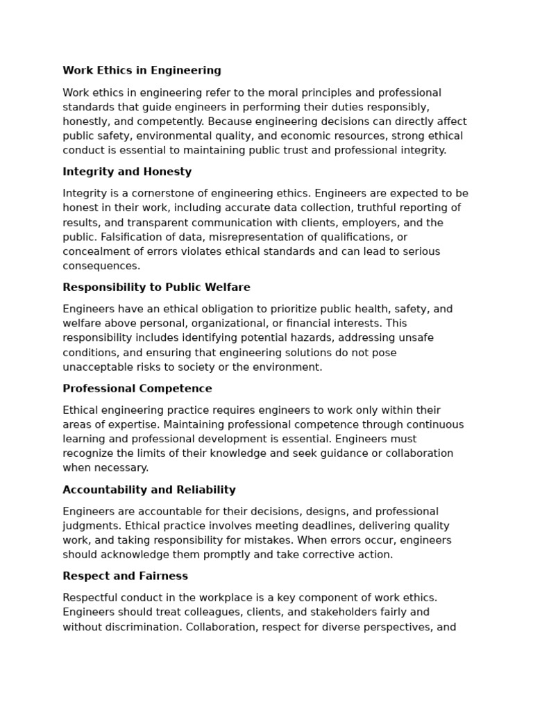 Work Ethics in Engineering | PDF | Integrity | Safety