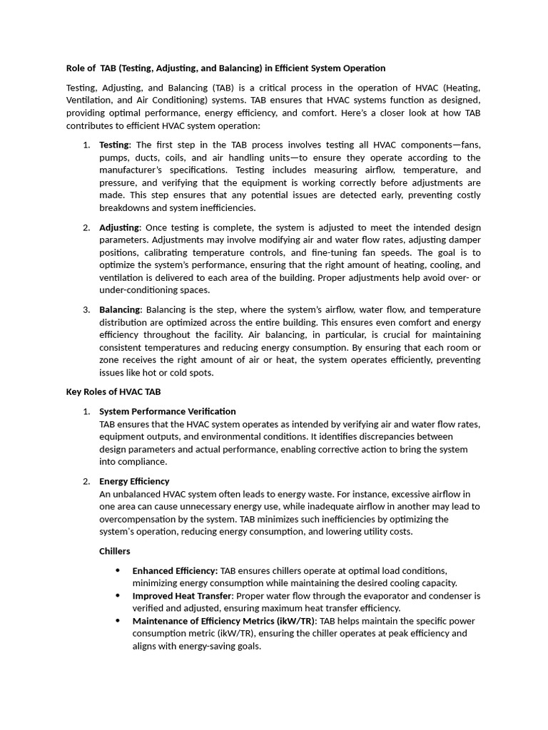 Role of TAB (Testing, Adjusting, and Balancing) in Efficient System ...