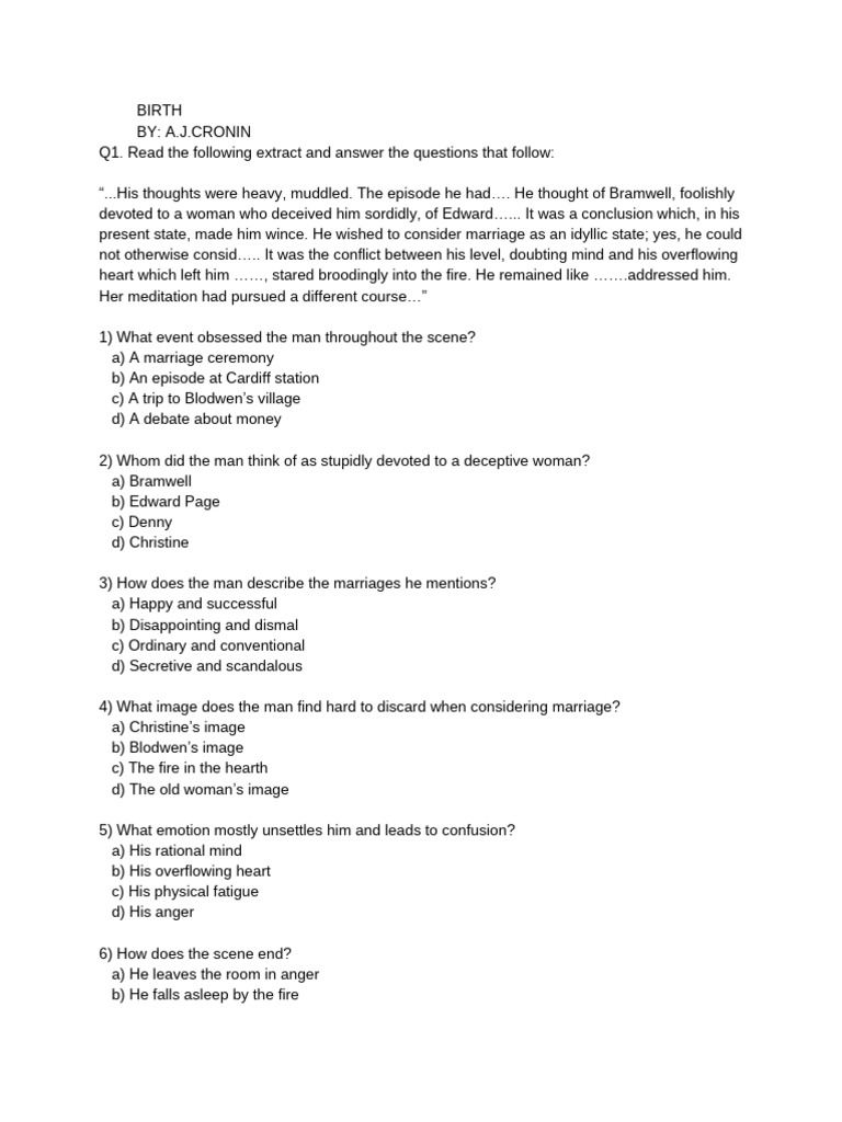 Chapter - BIRTH Questions | PDF | Psychology