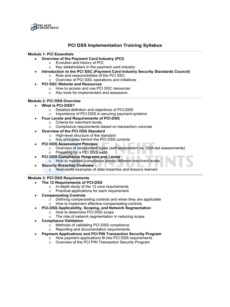 PCI DSS Implementation Training Syllabus | PDF | Payment Card Industry ...