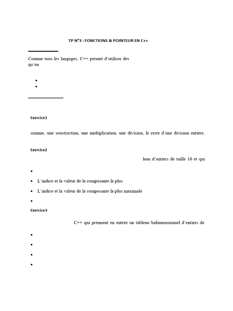 Objectif Du TP: TPN 3: Fonctions & Pointeur en C++ | PDF