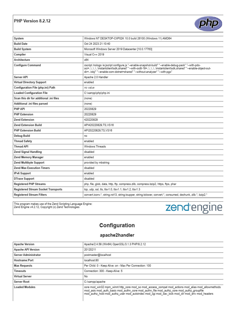 XAMPP - PHP 8.2.12 - Phpinfo | PDF | Computing