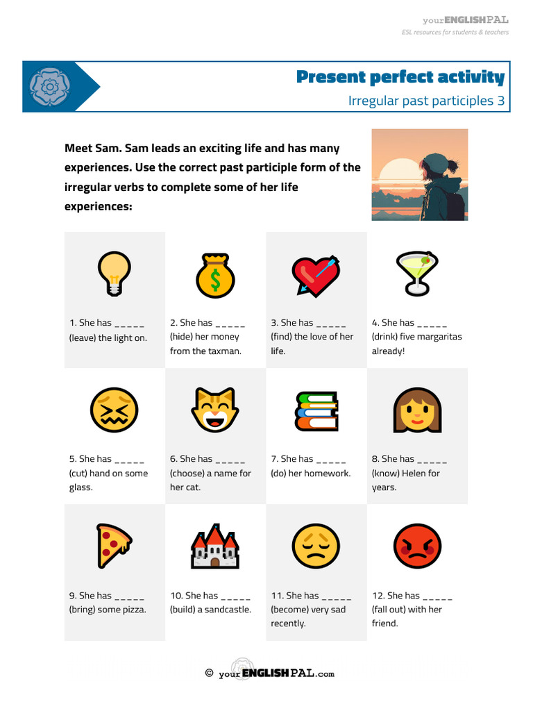 Your English Pal Grammar Worksheet Present Perfect Activity Irregular ...