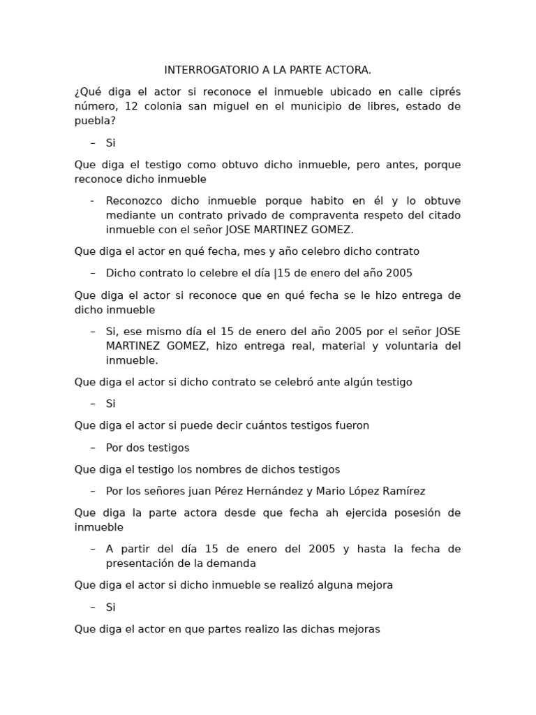 Interrogatorio a La Parte Actora | PDF
