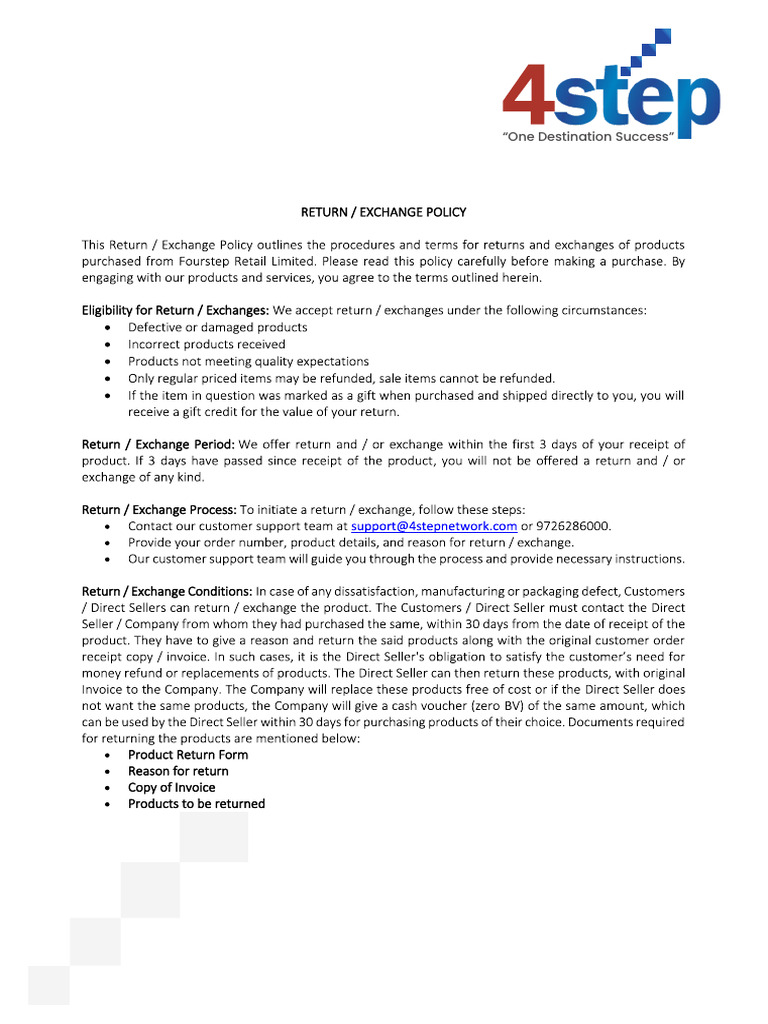 Return Exchange Policy | PDF