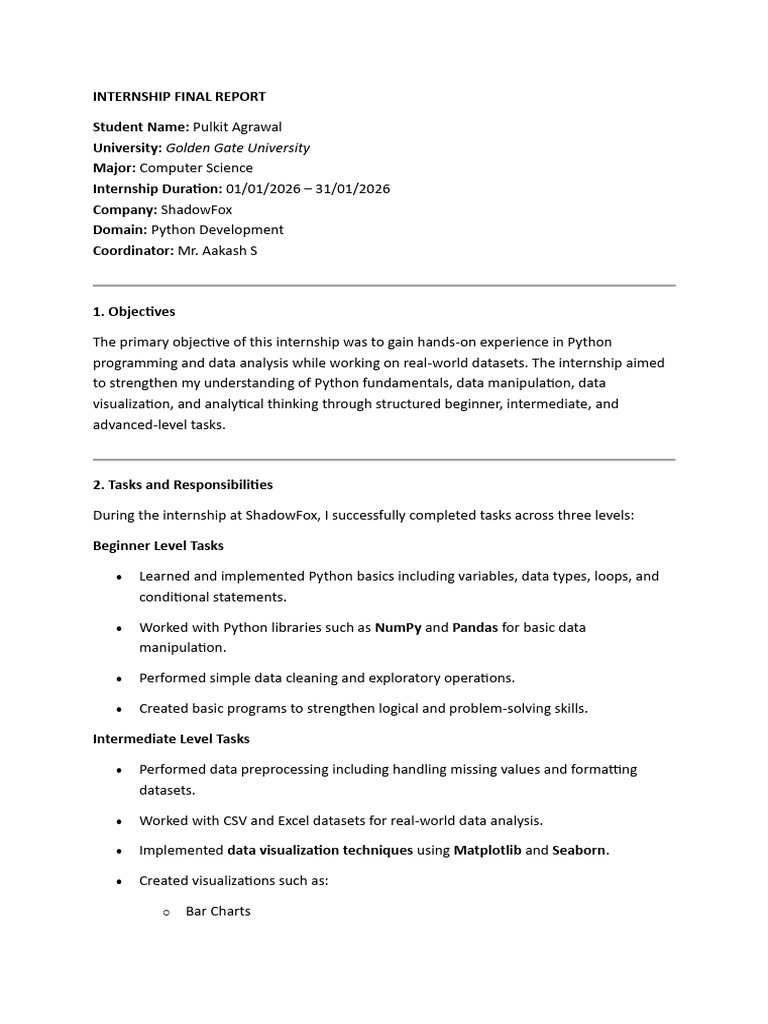 PULKIT AGRAWAL ShadowFox Python Development Final Report | PDF | Data ...