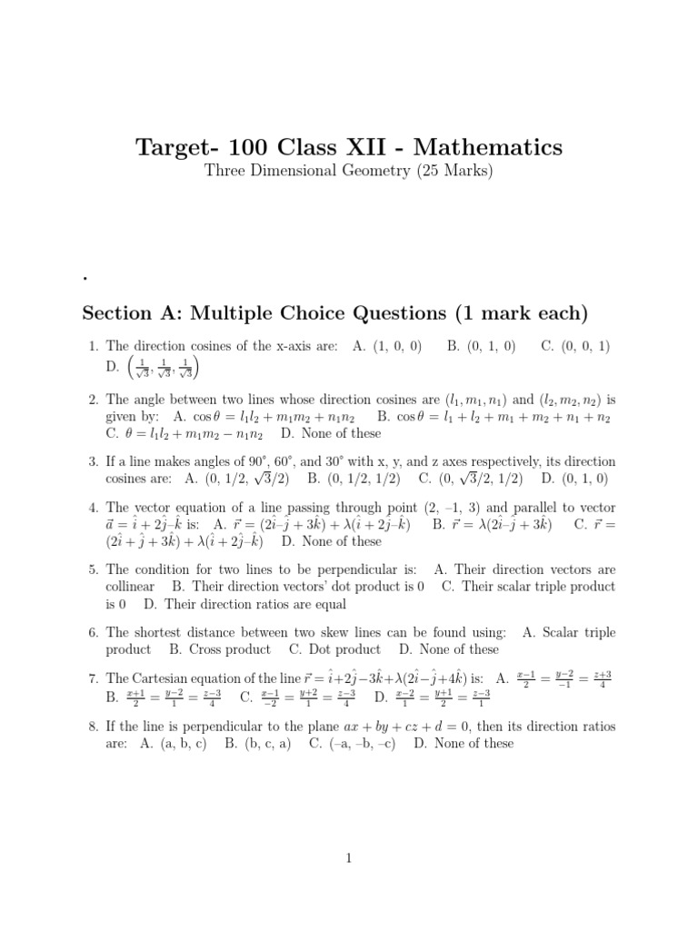 Target 100 Mathematics 15.08.2025 | PDF | Euclidean Vector | Line ...