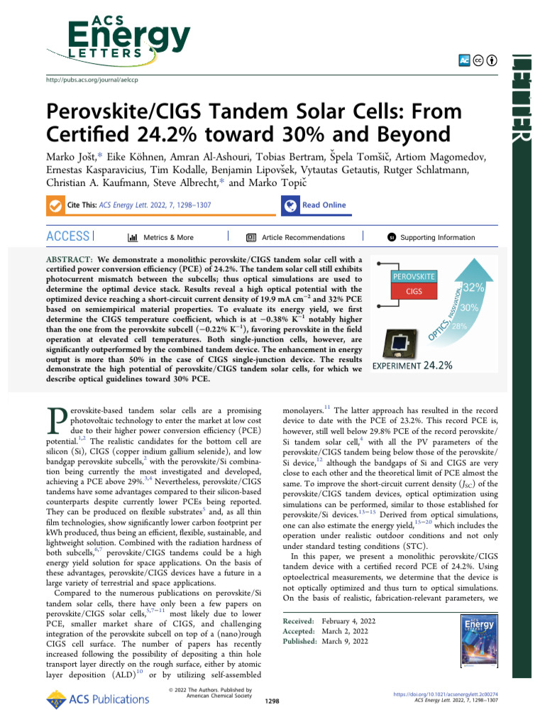 Jošt Et Al 2022 Perovskite Cigs Tandem Solar Cells From Certified 24 2 ...