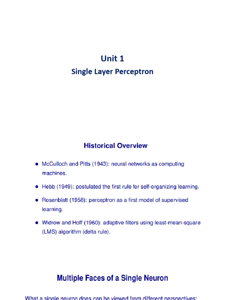 DEL-UNIT 1 Part 2 Single Layer Perceptron | PDF