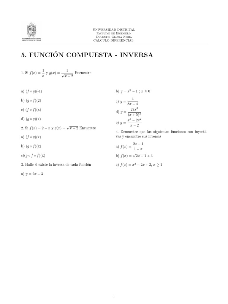 Taller Función Compuesta e Inversa | PDF