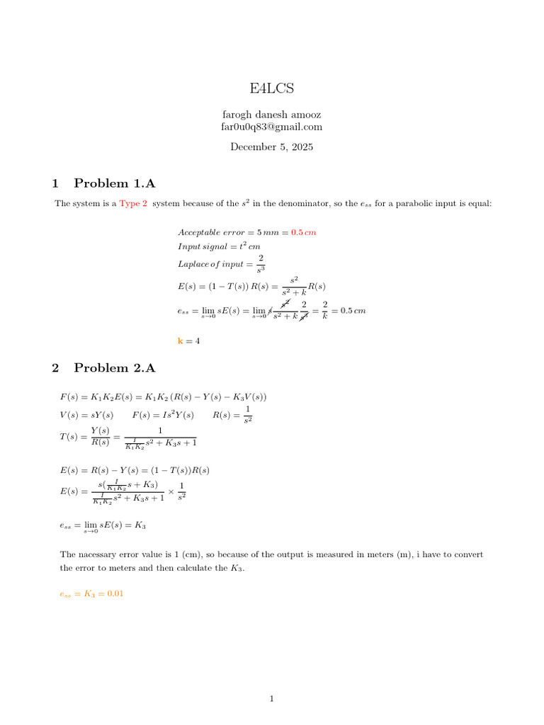 E4 LCS | PDF | Mechanics | Control Theory