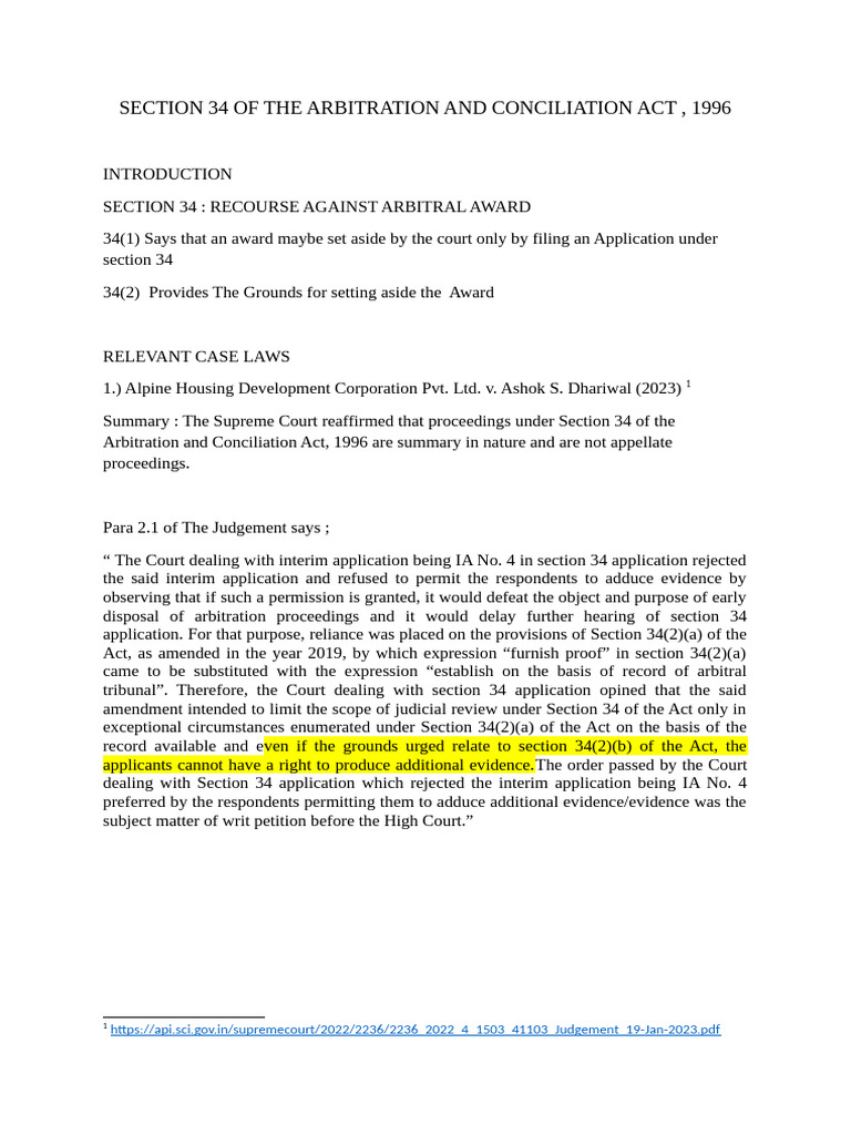 Section 34 of The Arbitration and Conciliation Act | PDF | Judgment ...