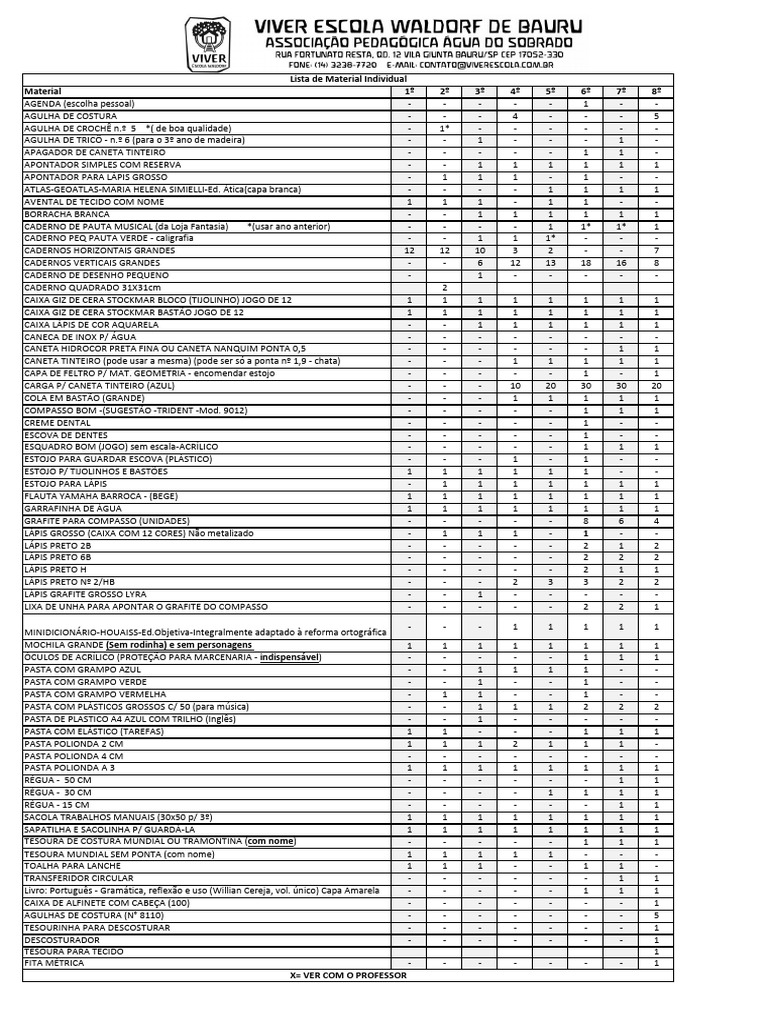 Lista de Material Individual 2026 - EnSINO FUNDAMENTAL | PDF