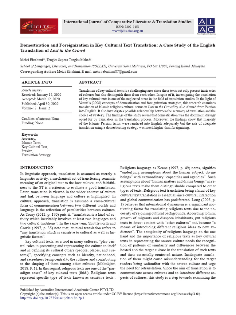 Domestication and Foreignization in Key Cultural T | PDF | Translations ...