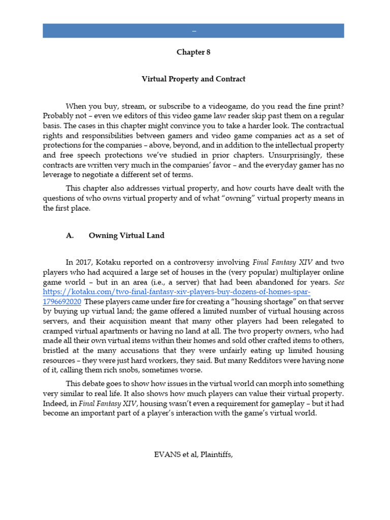 Chapter 8 Virtual Property, Contract Chapter | PDF | Second Life ...