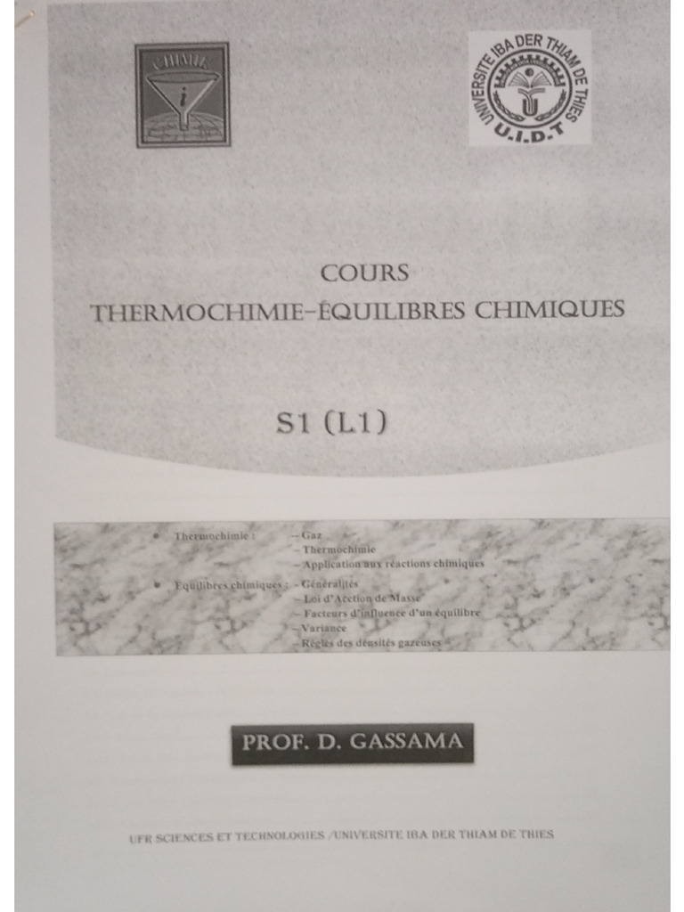 Cours Thermochimie Et Équilibres Chimiques | PDF