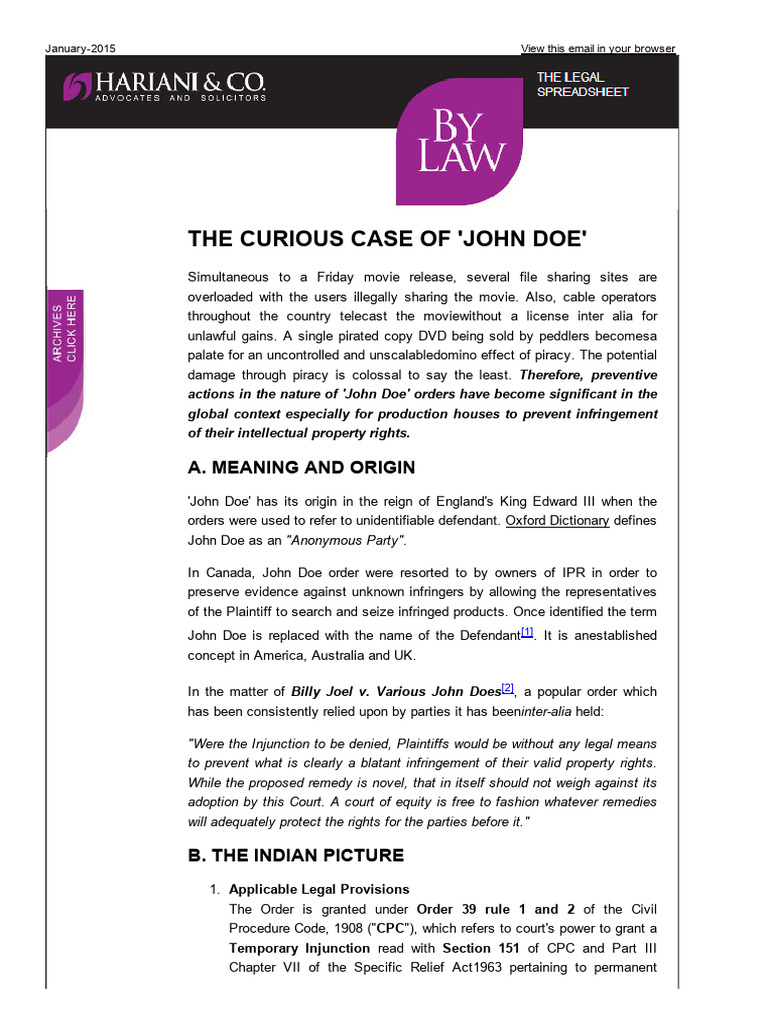 The Curious Case of 'John Doe'-1 | PDF | Copyright Infringement | John Doe