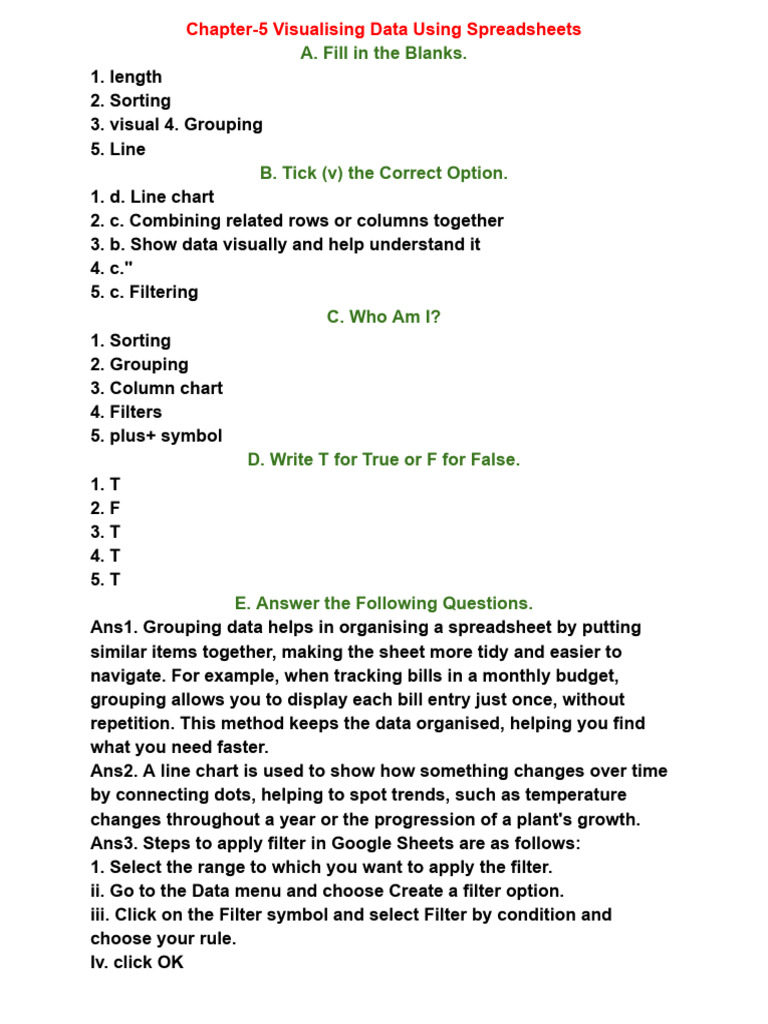 CS 7 Chapter-5 Visualising Data Using Spreadsheets | PDF | Spreadsheet