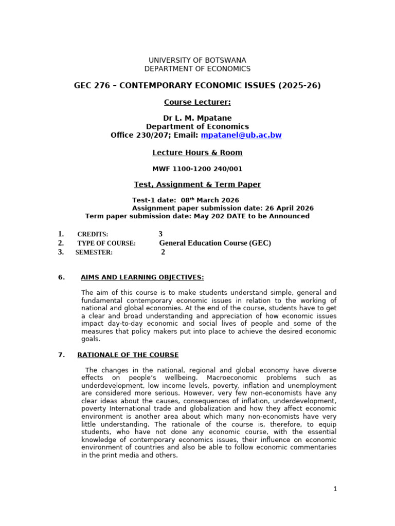 GEC 276 Contemporary Economic Issues 2026 | PDF | Economics ...