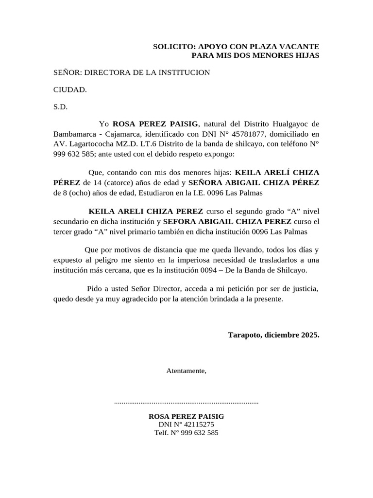 SOLICITO de Vacante | PDF