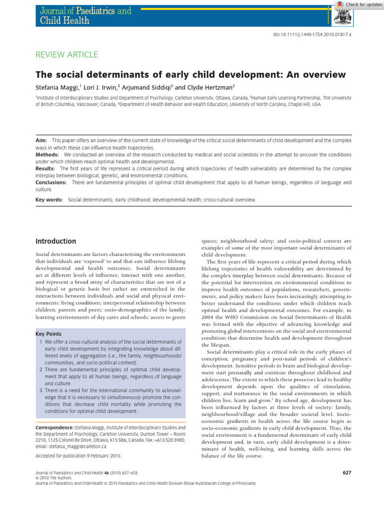 J Paediatrics Child Health - 2010 - Maggi - The Social Determinants of ...