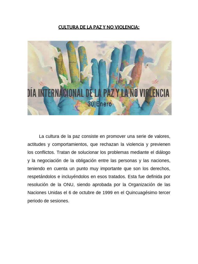 Cultura de La Paz y No Violencia | PDF