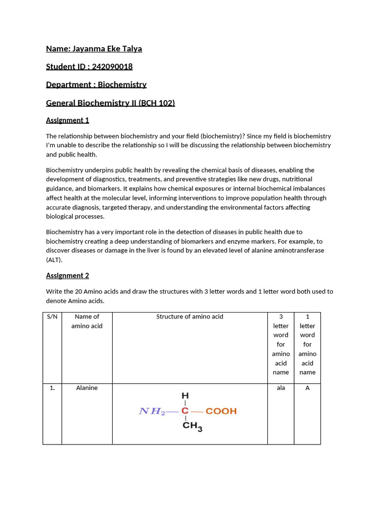 General Biochemistry II Assignment | PDF | Amino Acid | Biochemistry