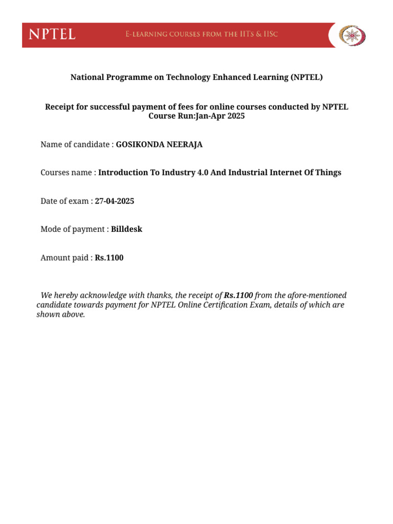 Nptel Receipt2 | PDF