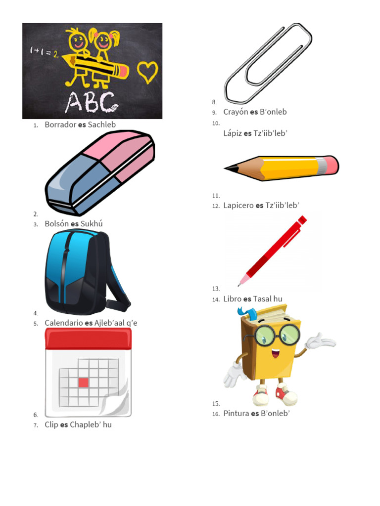 Utiles Escolares en Qeqchi | PDF