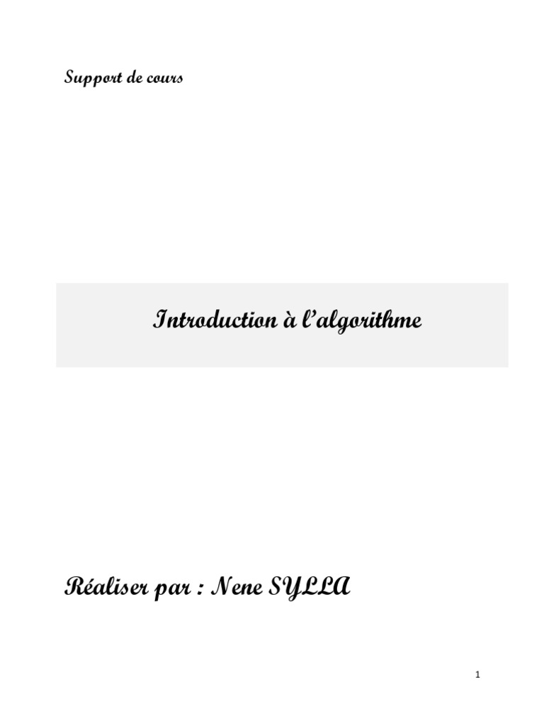 Introduction A L'algorithme | PDF | Programme informatique | Programmation