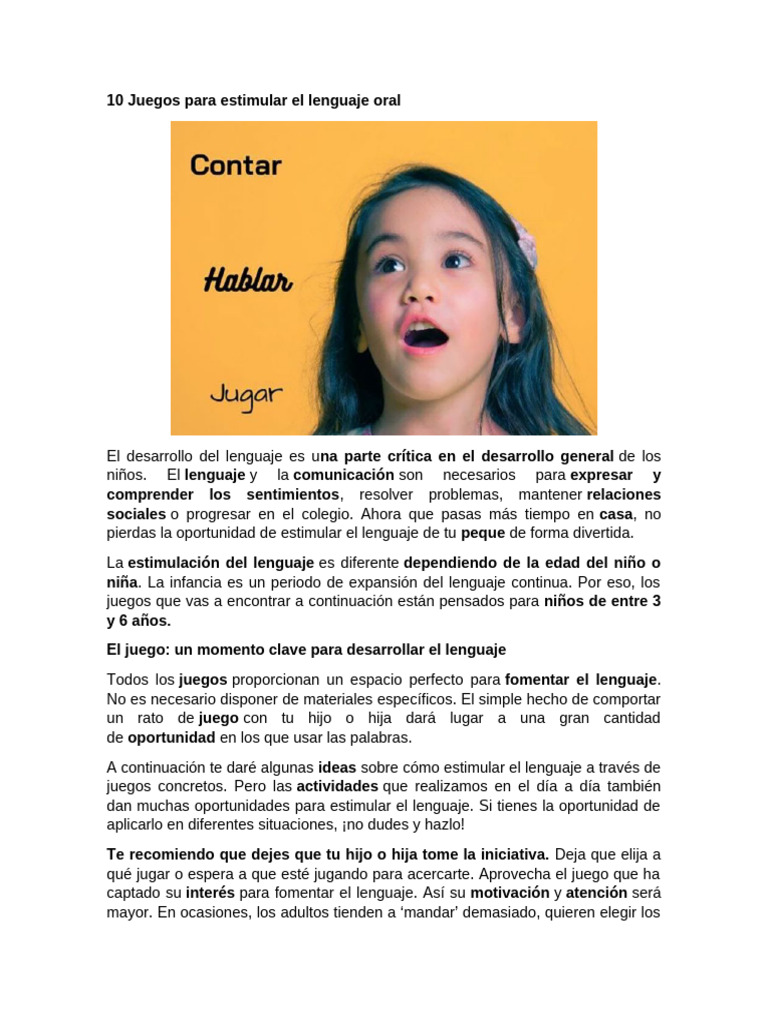 10 Juegos para Estimular El Lenguaje Oral | PDF | Aprendizaje | Memoria