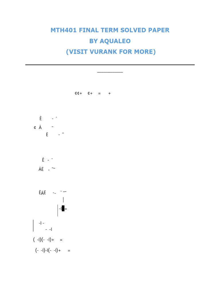 MTH401 Final Term Solved Paper by Aqualeo | PDF | Eigenvalues And ...