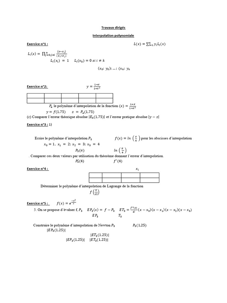 TD Calcul Numériques Chap 3 | PDF | Interpolation | Polynôme