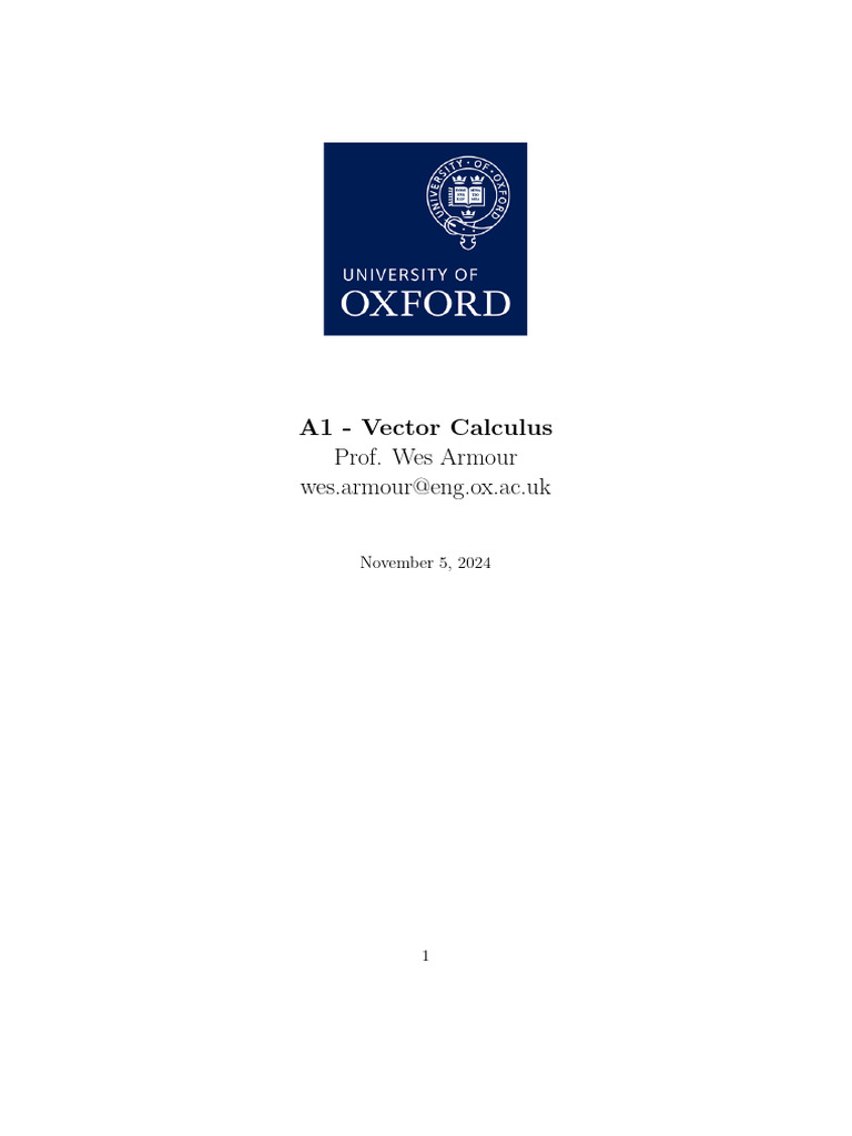 A1D LN Vector Calculus | PDF | Vector Space | Basis (Linear Algebra)