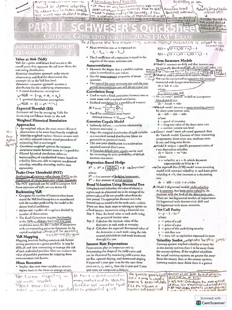 Quicksheet FRM Part 2 | PDF