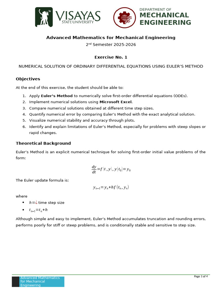 Exercise 1 Eulers Method | PDF | Numerical Analysis | Algorithms