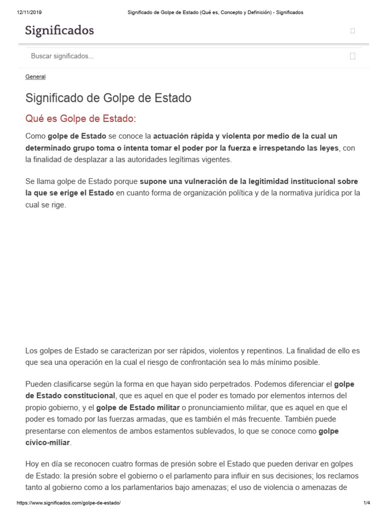 Significado de Golpe de Estado (Qué Es, Concepto y Definición ...