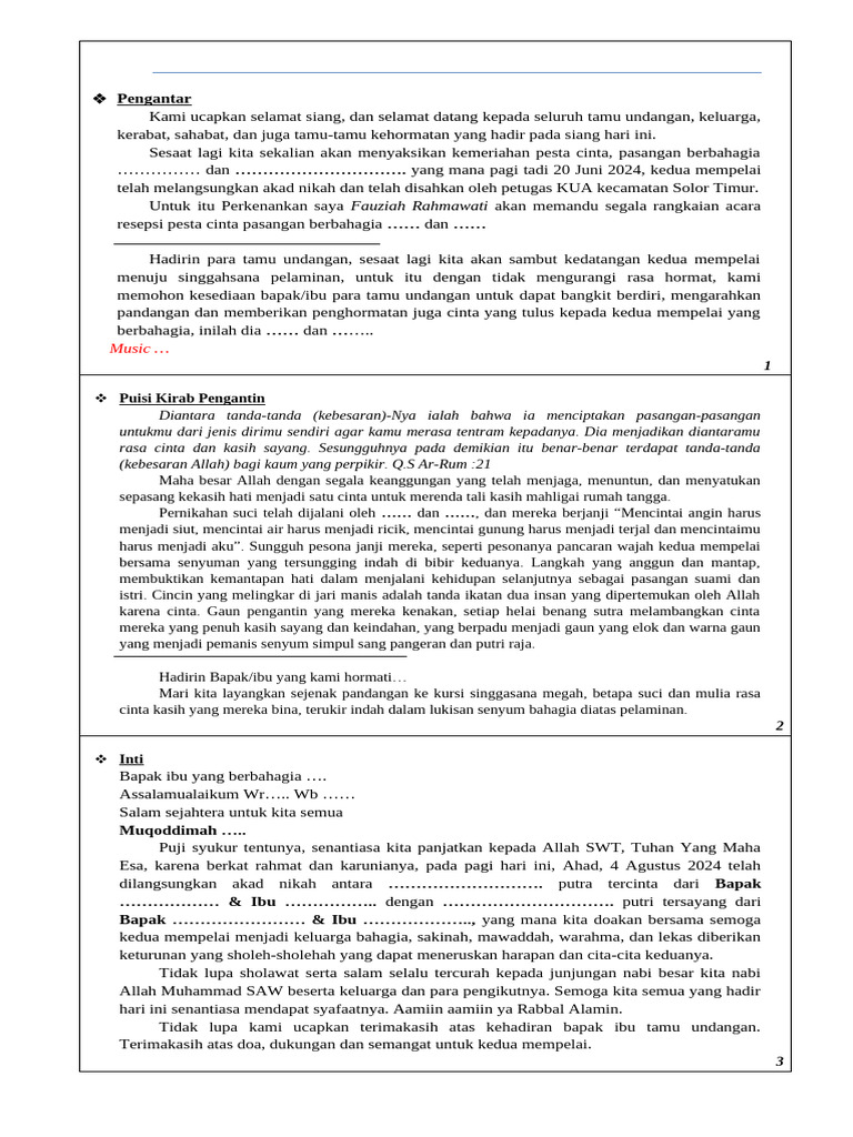 Script MC Resepsi Wedding | PDF
