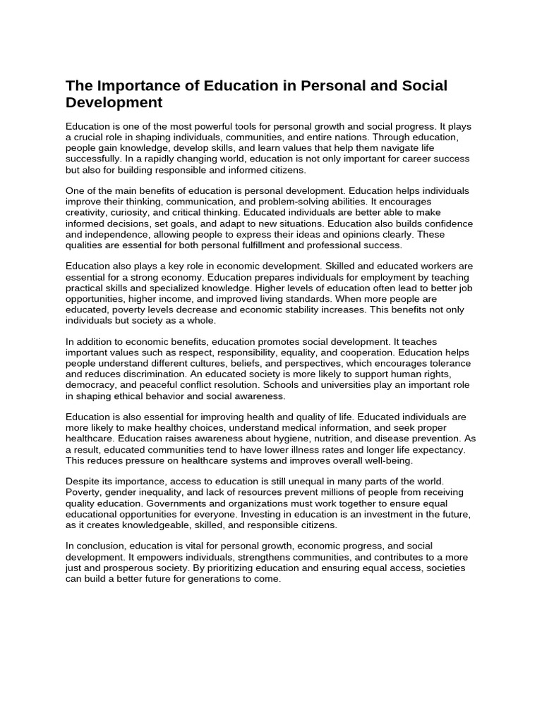 The Importance of Education in Personal and Social Development | PDF ...