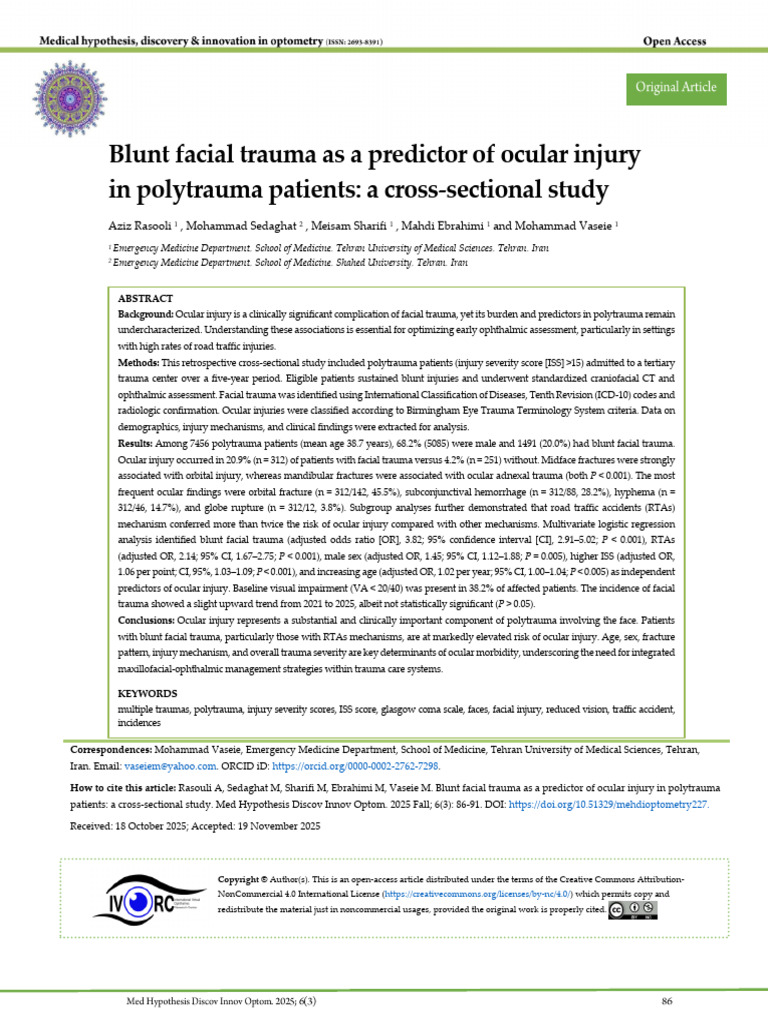 Blunt Facial Trauma As A Predictor of Ocular Injur | PDF ...