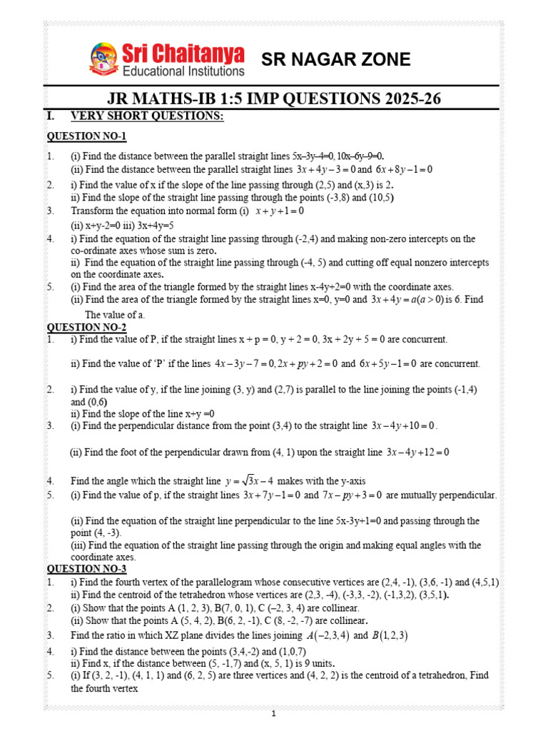 TS Ipe JR Maths-Ib Imp Questions 2025-26 | PDF | Line (Geometry ...
