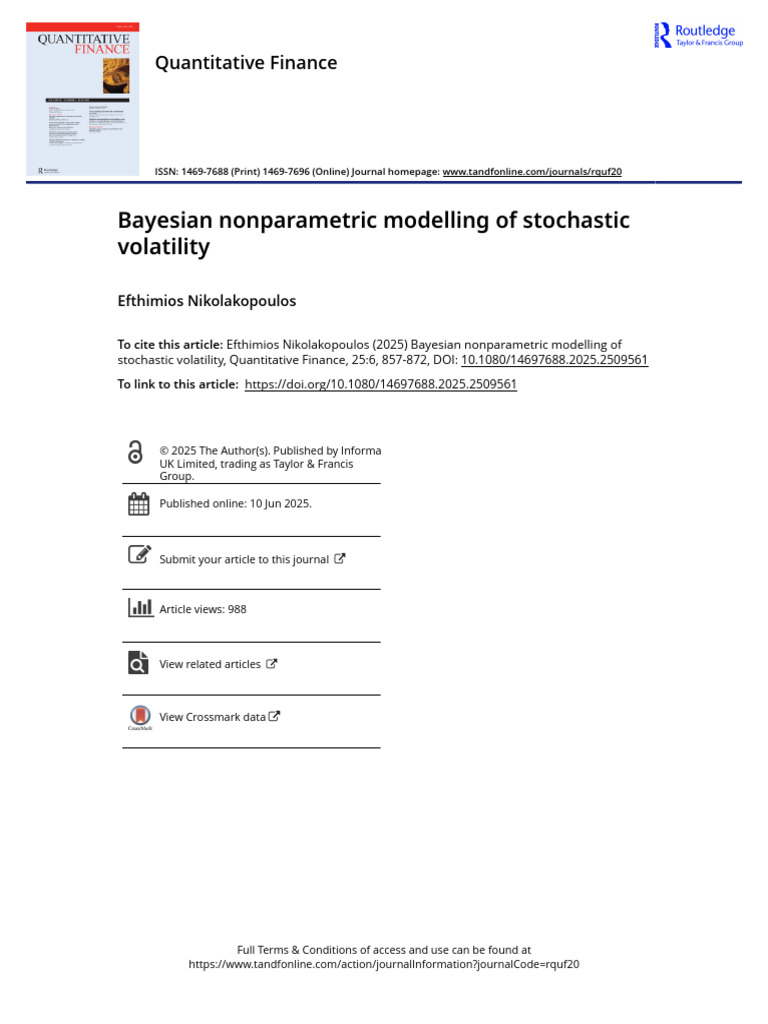 Bayesian Nonparametric Modelling of Stochastic Volatility | PDF ...